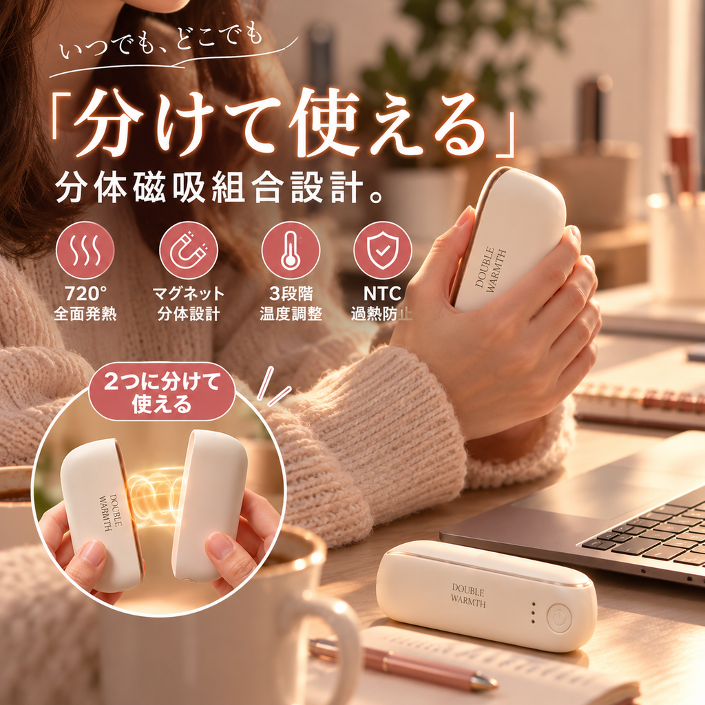 PokaMi™ 2-in-1 マグネット式充電カイロ