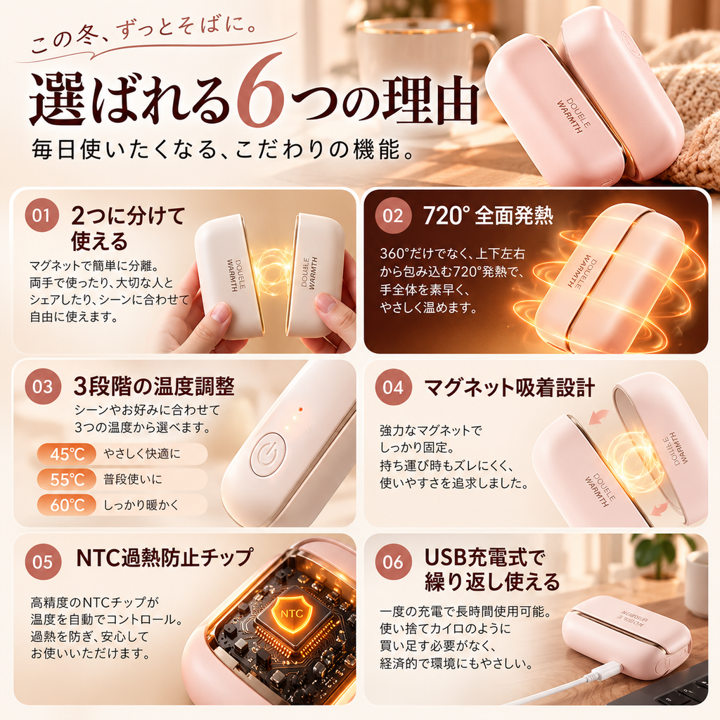 PokaMi™ 2-in-1 マグネット式充電カイロ