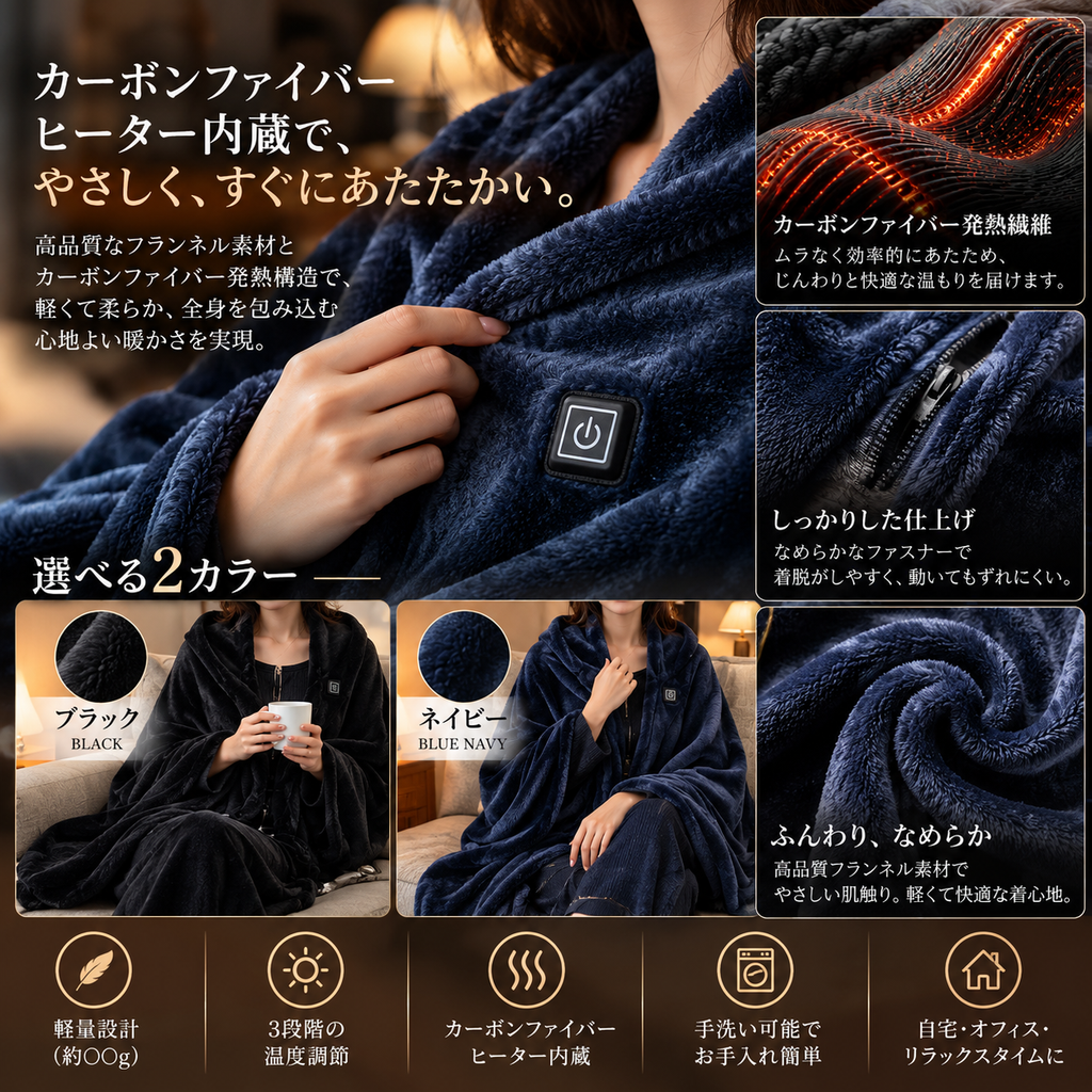 ぬくもふ® | 電気ヒーター付き着る毛布